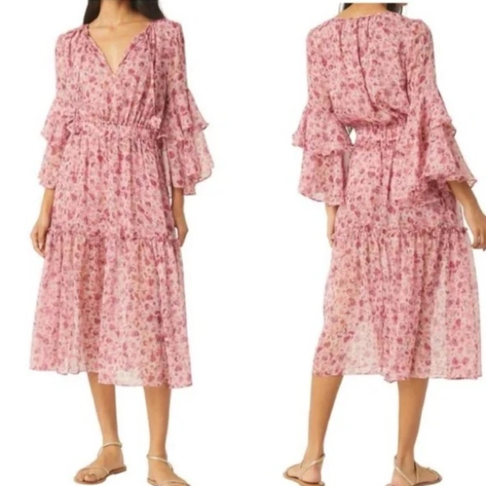 Misa Los Angeles Pink Coco Midi Dress in Ditsy Floral
